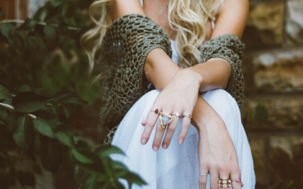 Beautiful Hands of Girl with Rings in Fingers