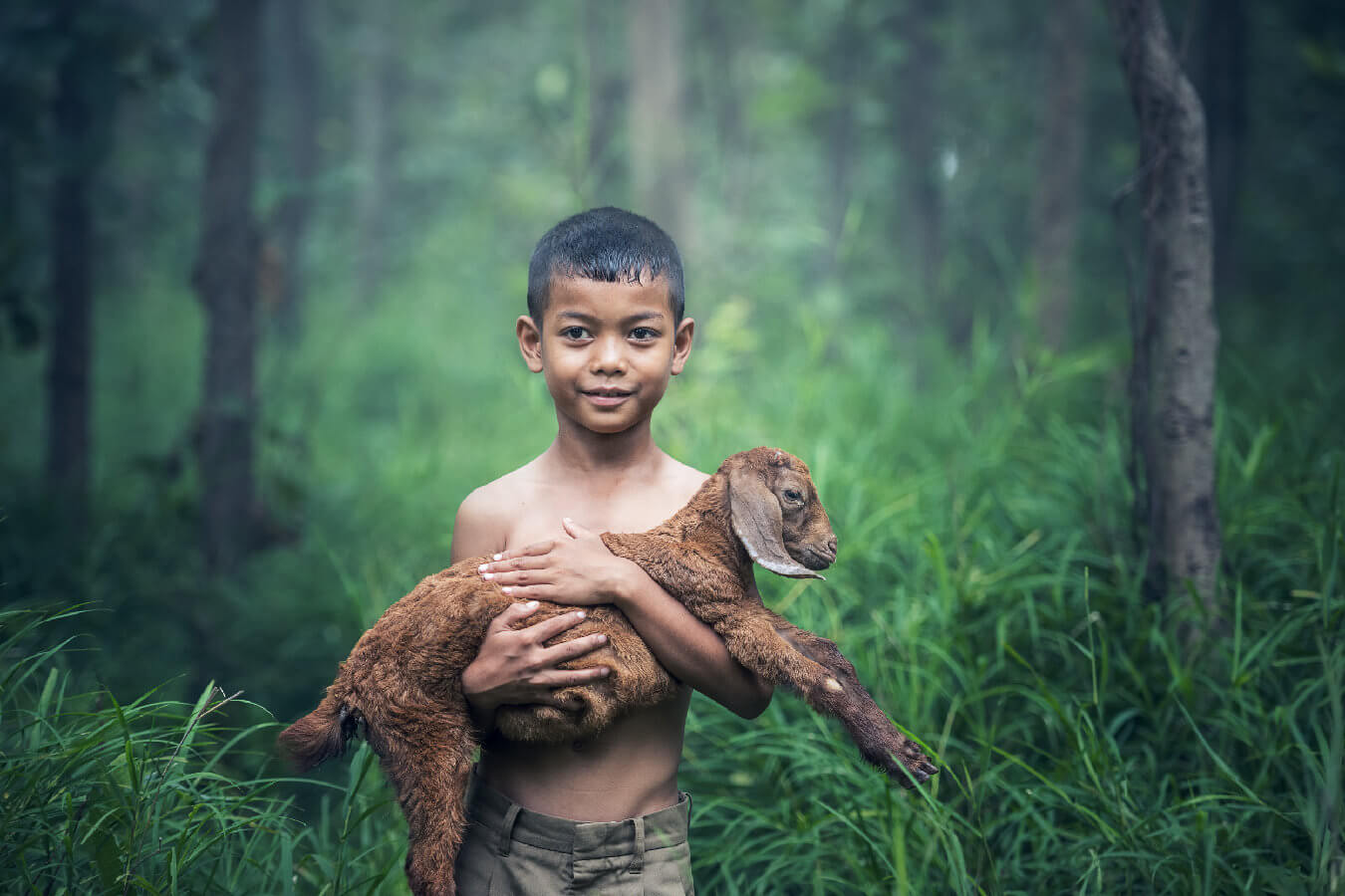 Little Boy with Lamb in His Arm